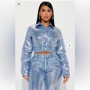 Metallic denim pants